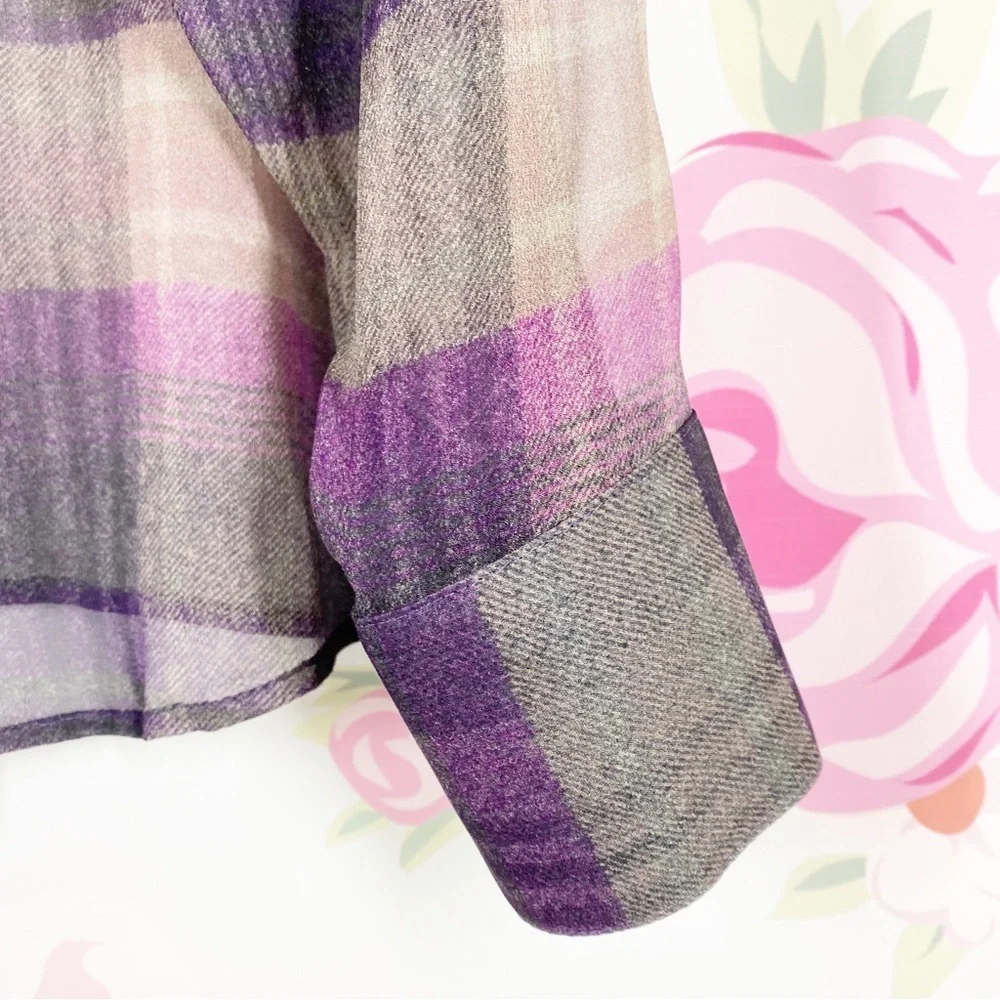 WORTH New York Purple Checkered Plaid Button Down Long Sleeve Shirt L - Picture 3 of 6